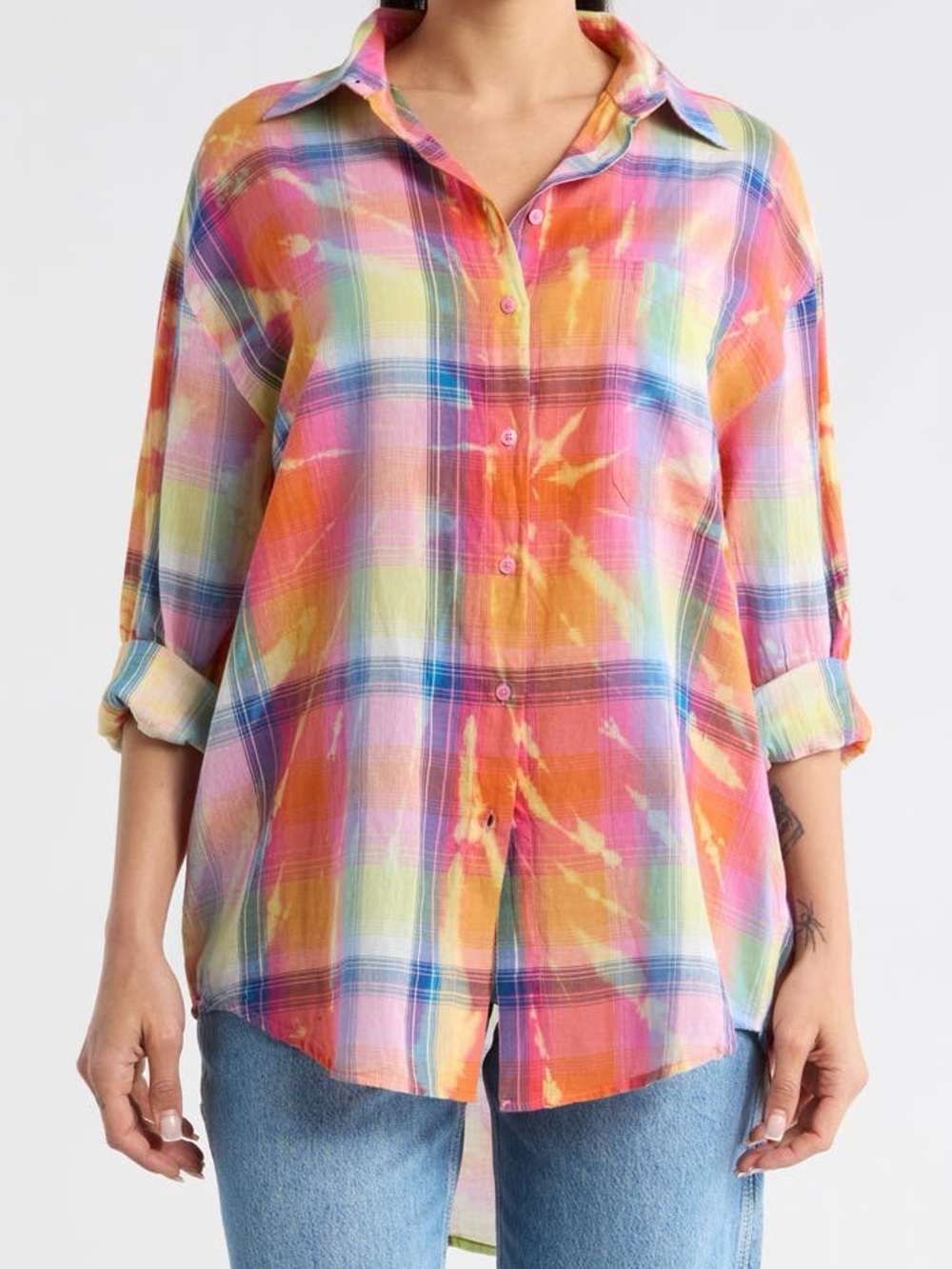 DESIGUAL Oversize Plaid Button-Up Shirt